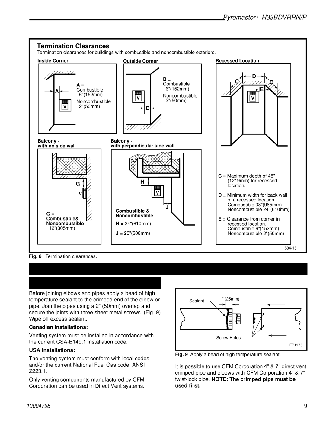 Vermont Casting H33BDVRRN manual General Information on Assembling DV Components, Crimped End Pipes, Canadian Installations 