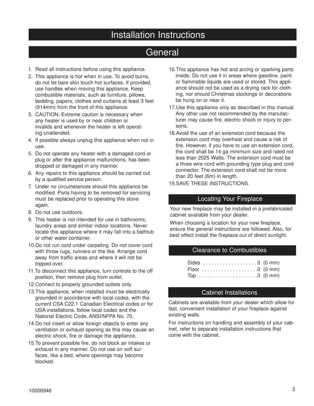 Vermont Casting HEF22 Installation Instructions General, Locating Your Fireplace, Clearance to Combustibles 