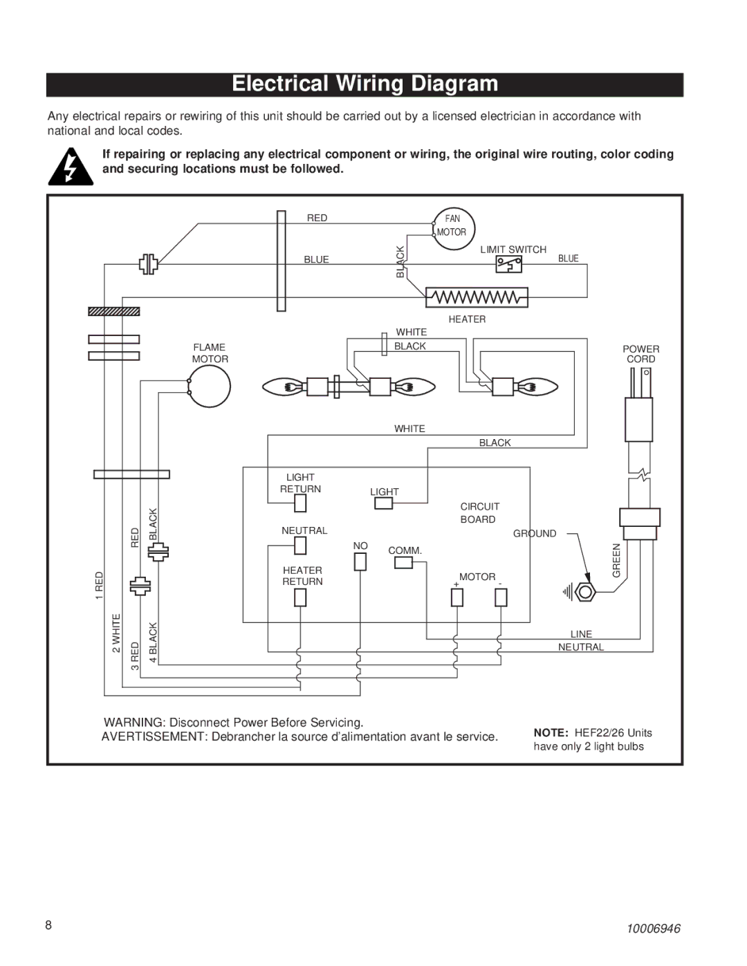 Vermont Casting HEF22 installation instructions Electrical Wiring Diagram 