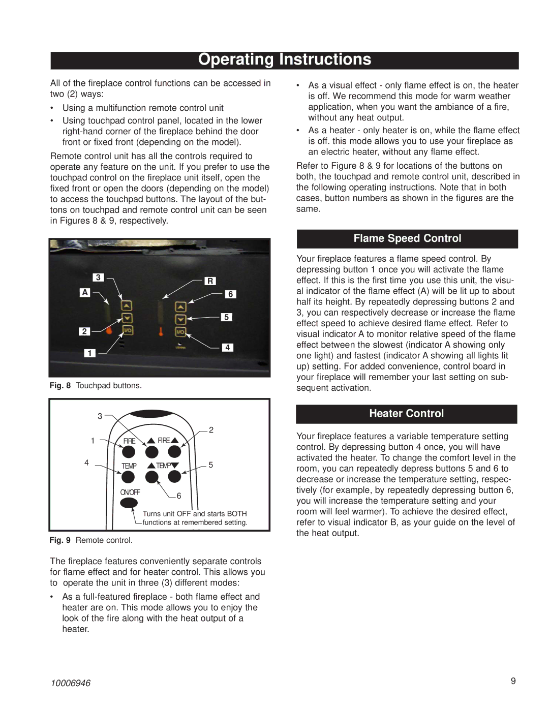 Vermont Casting HEF22 installation instructions Operating Instructions, Flame Speed Control, Heater Control 