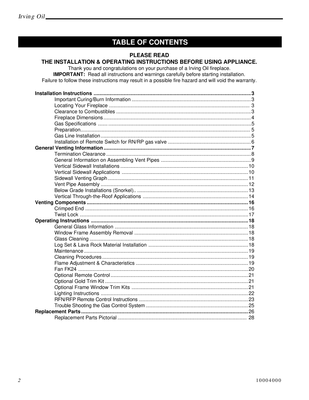 Vermont Casting IRFSDV34, IRFSDV24 installation instructions Table of Contents 