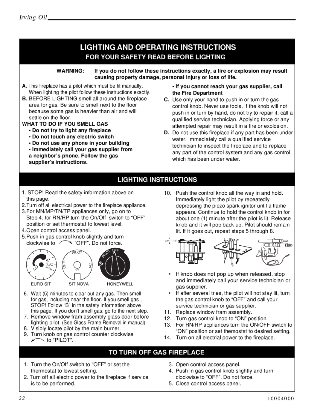 Vermont Casting IRFSDV34 Lighting and Operating Instructions, For Your Safety Read Before Lighting, Lighting Instructions 