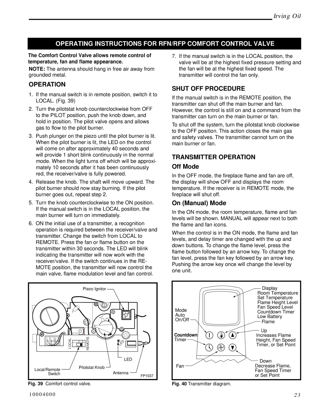 Vermont Casting IRFSDV24, IRFSDV34 Operating Instructions for RFN/RFP Comfort Control Valve, Operation 