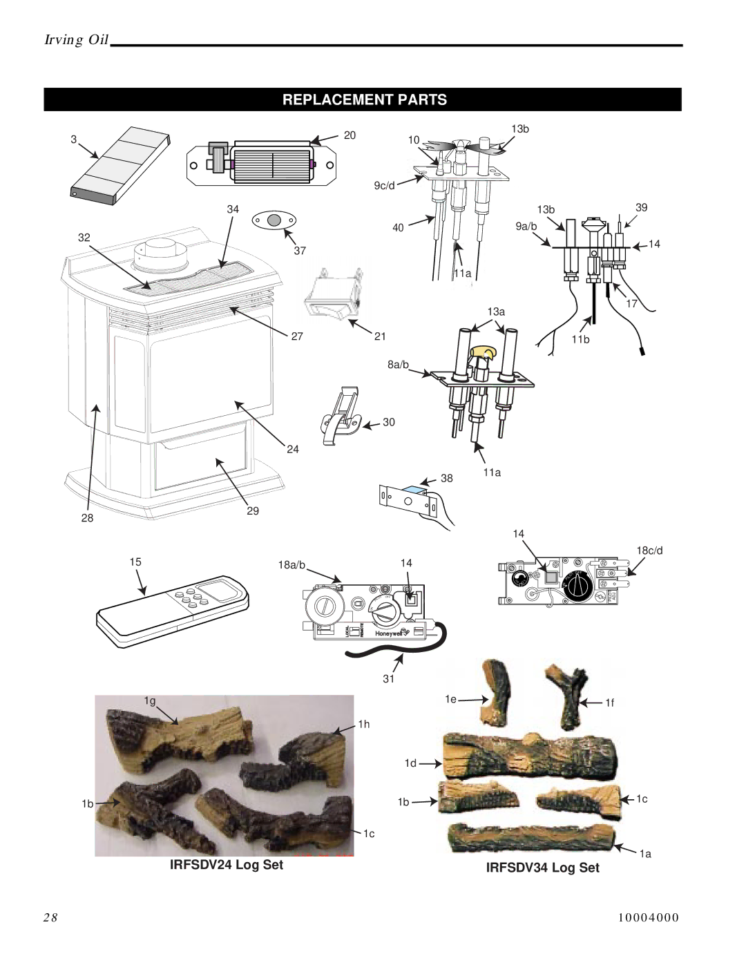 Vermont Casting IRFSDV34, IRFSDV24 installation instructions Replacement Parts 