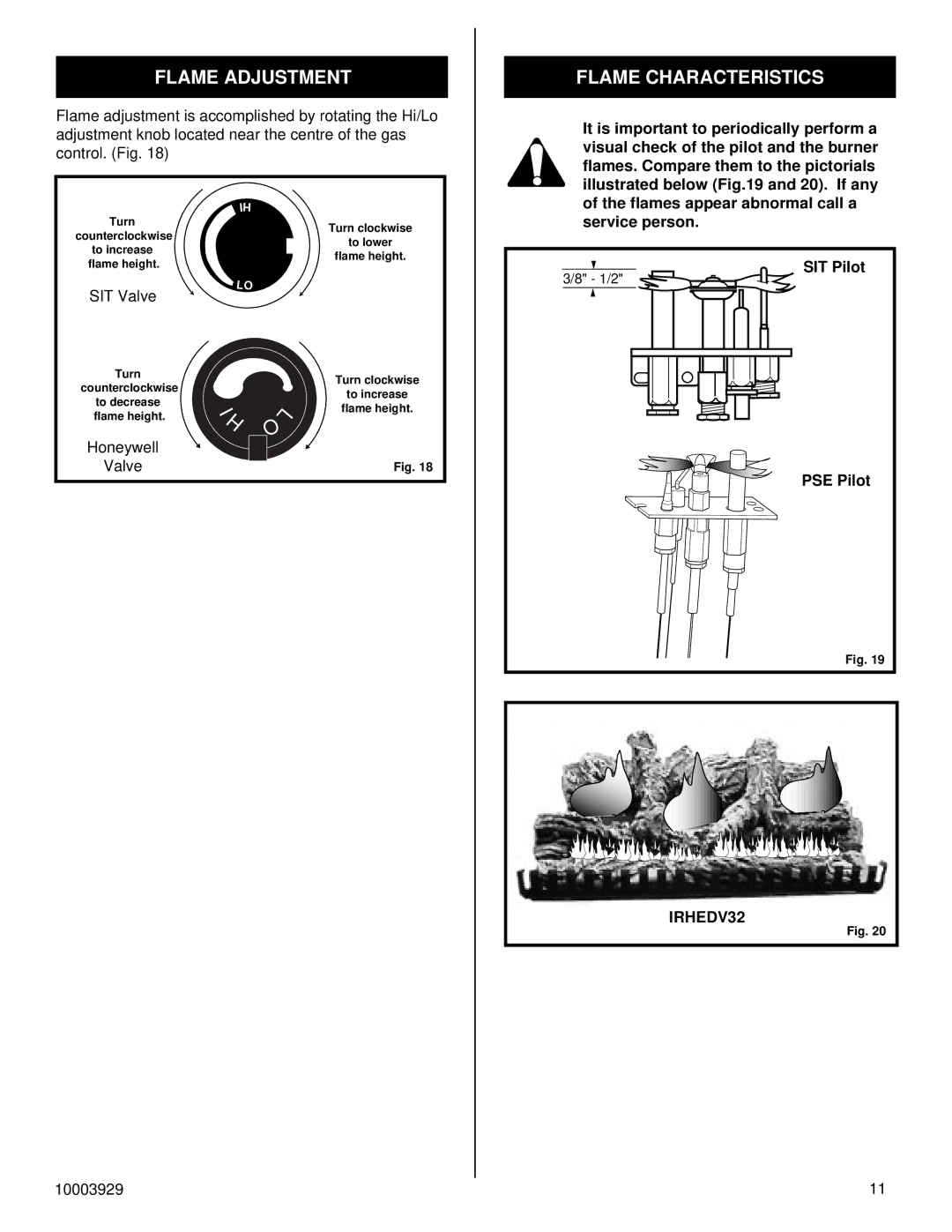 Vermont Casting IRHEDV32 installation instructions Flame Adjustment, Flame Characteristics 