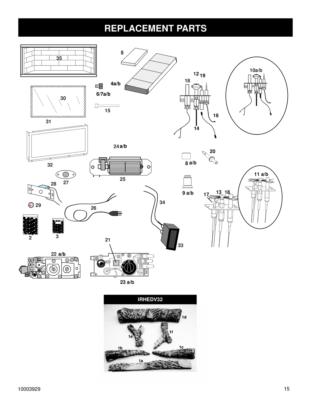 Vermont Casting IRHEDV32 installation instructions Replacement Parts 