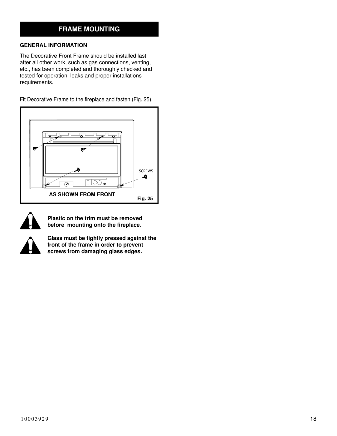 Vermont Casting IRHEDV32 installation instructions Frame Mounting, General Information 