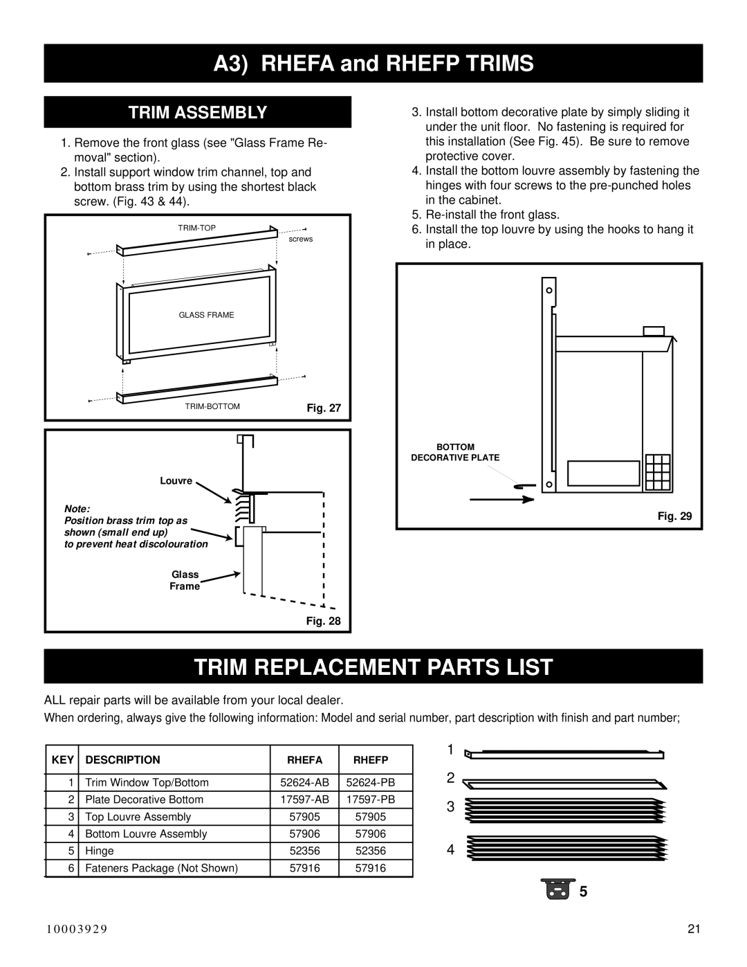 Vermont Casting IRHEDV32 installation instructions A3 Rhefa and Rhefp Trims 