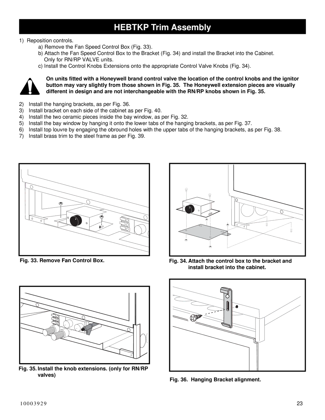 Vermont Casting IRHEDV32 installation instructions Hebtkp Trim Assembly 