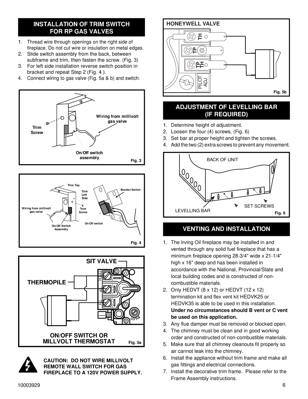 Vermont Casting IRHEDV32 Installation of Trim Switch For RP GAS Valves, Adjustment of Levelling BAR If Required, Tp Th 