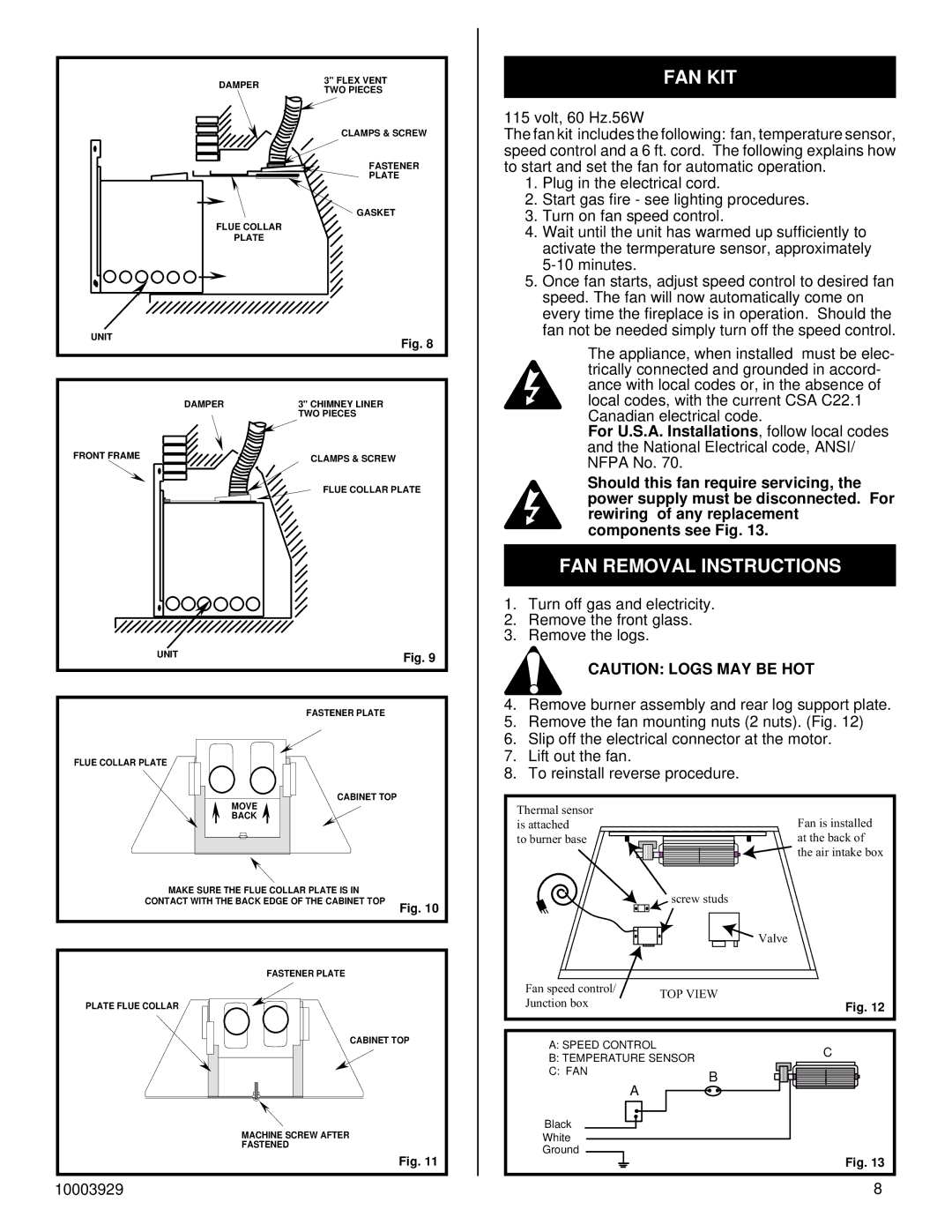 Vermont Casting IRHEDV32 installation instructions Fan Kit, FAN Removal Instructions 