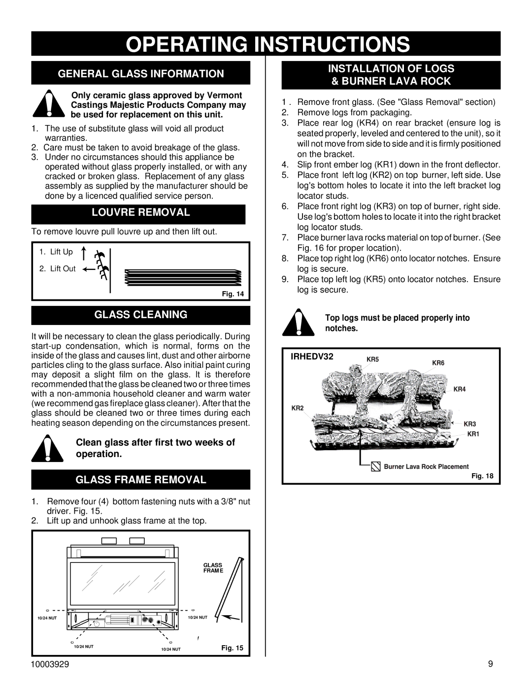 Vermont Casting IRHEDV32 General Glass Information, Louvre Removal, Glass Cleaning, Glass Frame Removal 