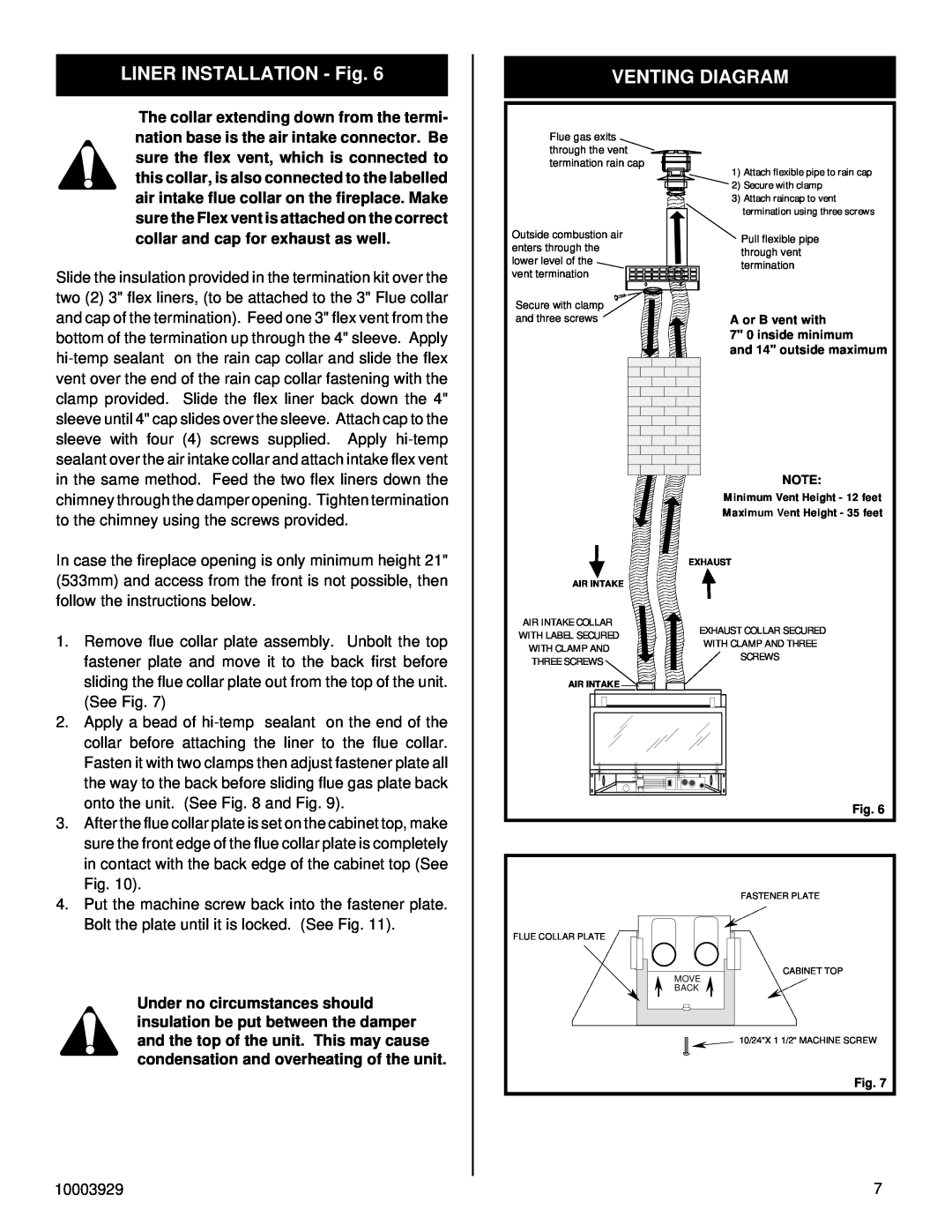 Vermont Casting IRHEDV32 installation instructions LINER INSTALLATION - Fig, Venting Diagram 