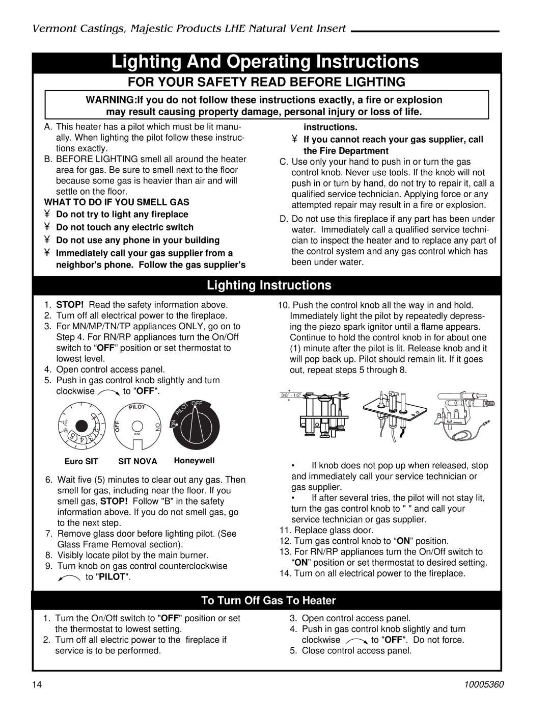 Vermont Casting LHEC20, LHEC30 installation instructions To Turn Off Gas To Heater, What to do if YOU Smell GAS 