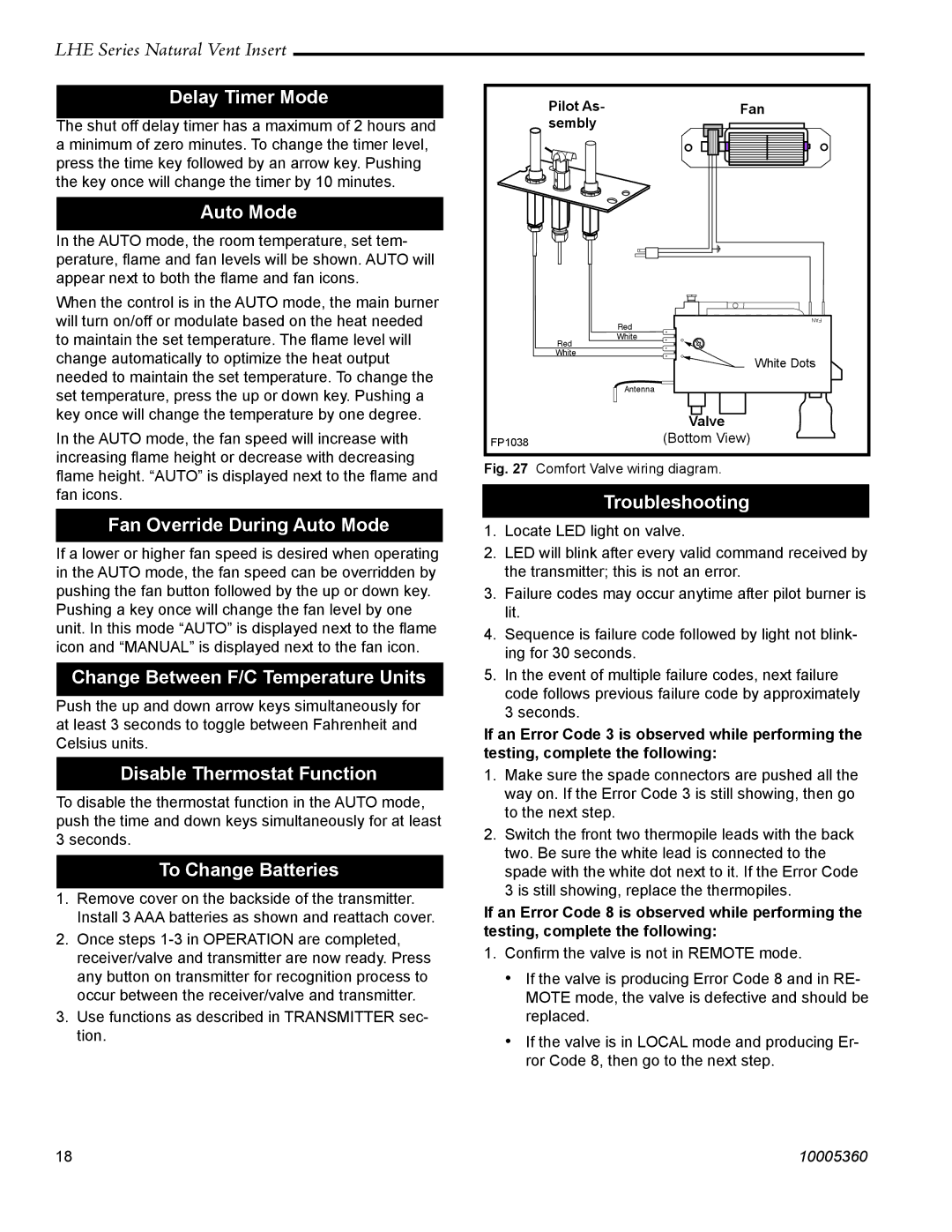 Vermont Casting LHER20 manual Delay Timer Mode, Fan Override During Auto Mode, Change Between F/C Temperature Units 