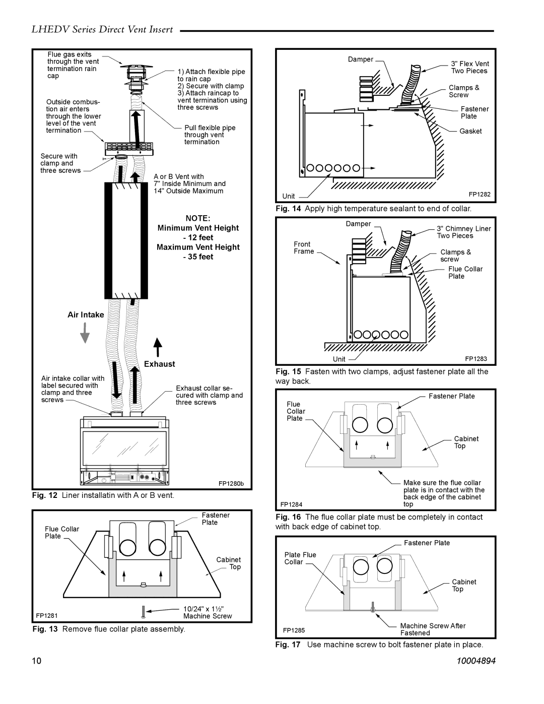 Vermont Casting LHERDV30, LHERDV20, LHECDV30, LHECDV20 manual Minimum Vent Height Feet Maximum Vent Height Exhaust 