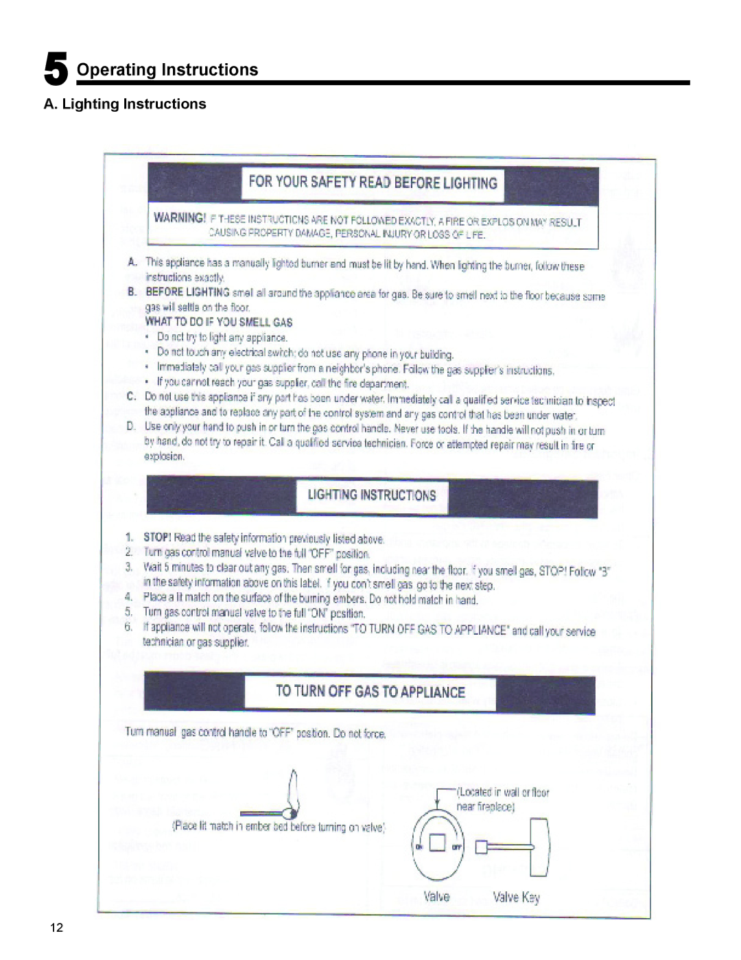 Vermont Casting MO18 installation instructions Operating Instructions, Lighting Instructions 