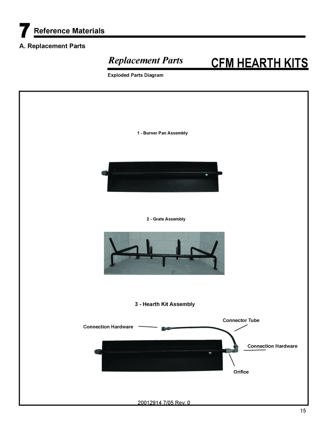 Vermont Casting MO18 installation instructions Reference Materials, Replacement Parts, Hearth Kit Assembly 