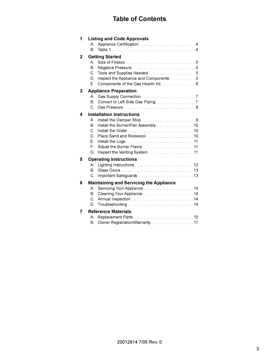 Vermont Casting MO18 installation instructions Table of Contents 