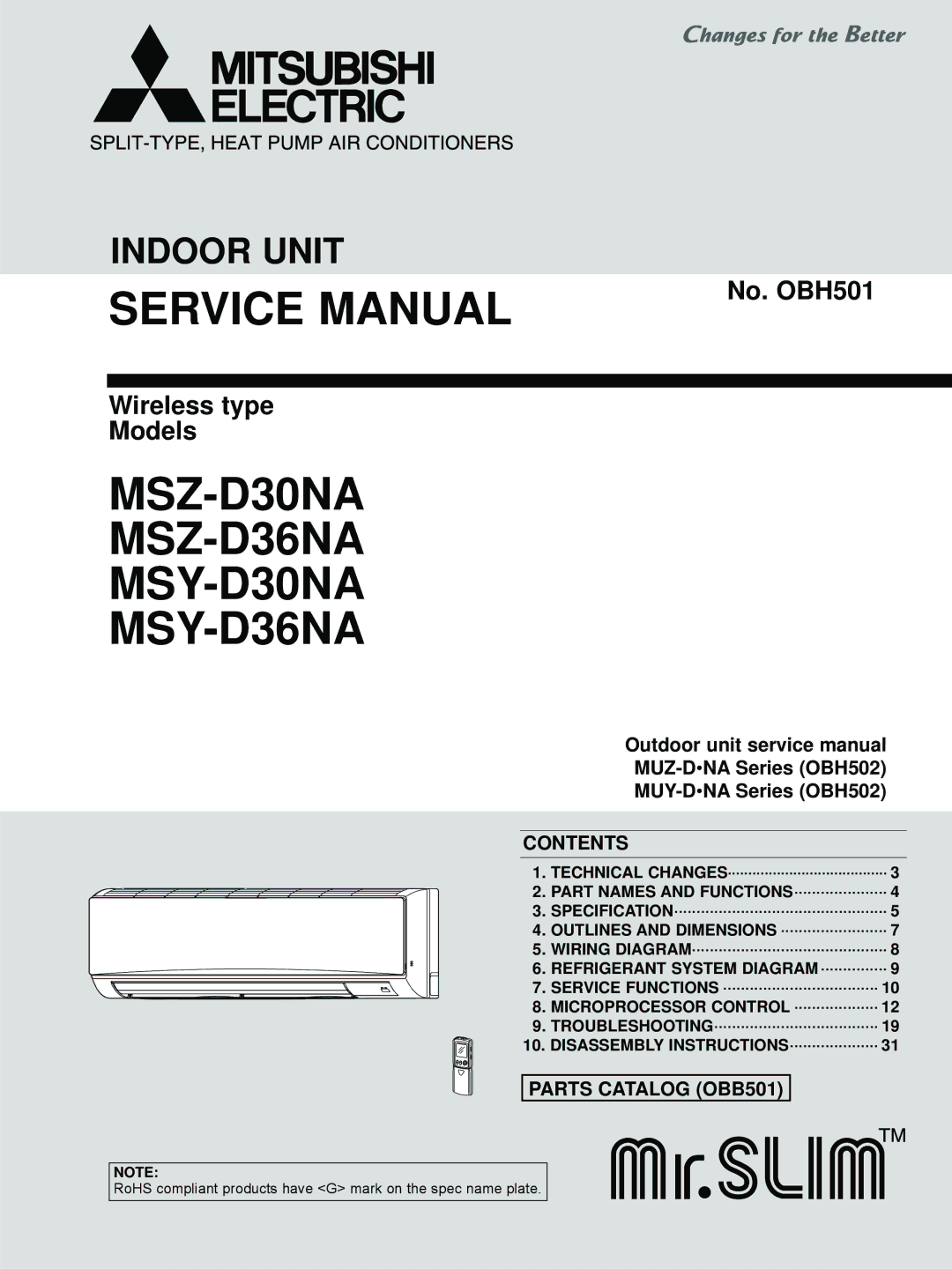 Vermont Casting service manual MSZ-D30NA MSZ-D36NA MSY-D30NA MSY-D36NA 