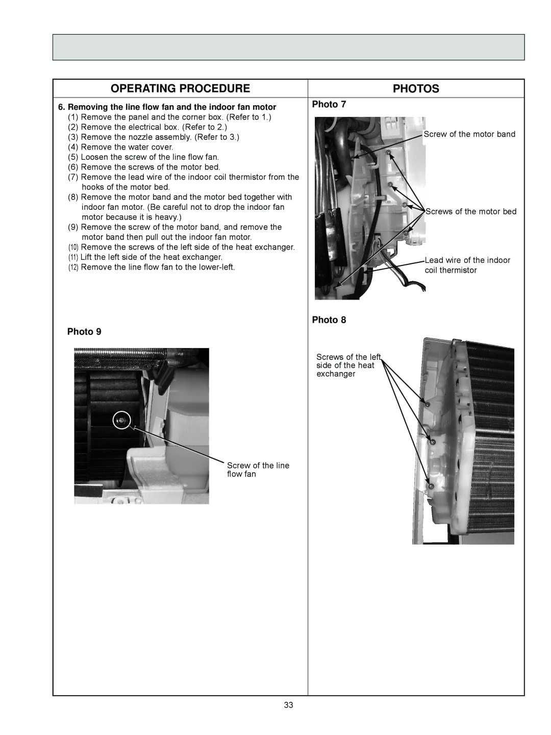 Vermont Casting MSZ-D30NA, MSZ-D36NA, MSY-D36NA, MSY-D30NA service manual Removing the line flow fan and the indoor fan motor 