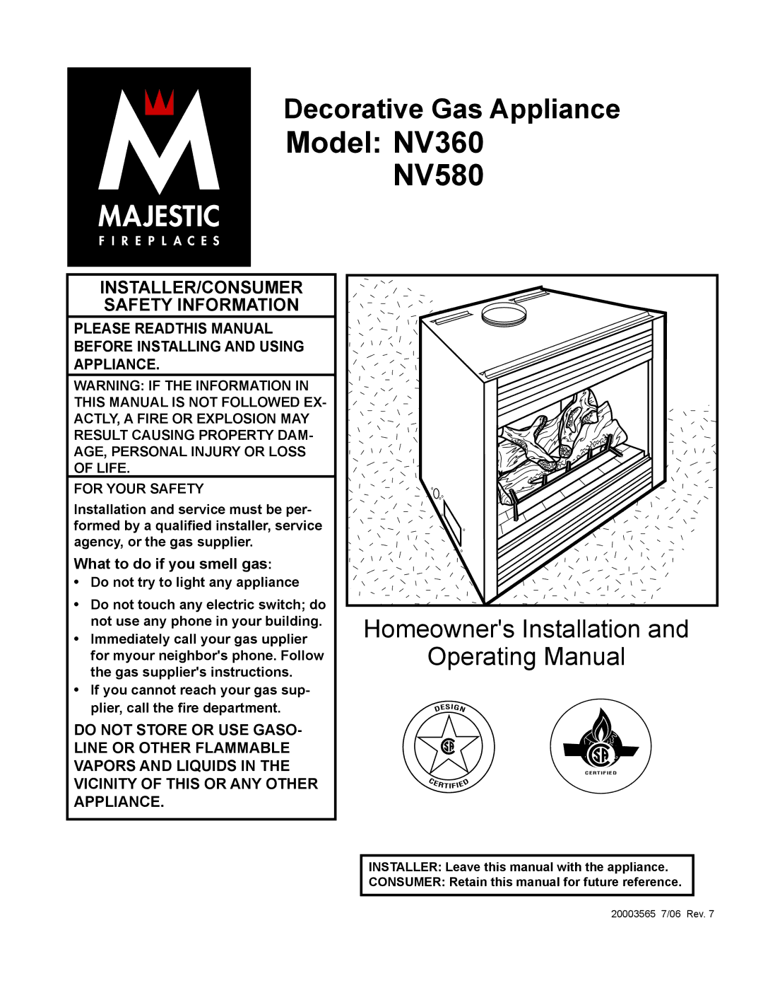 Vermont Casting manual Model NV360 NV580, What to do if you smell gas 