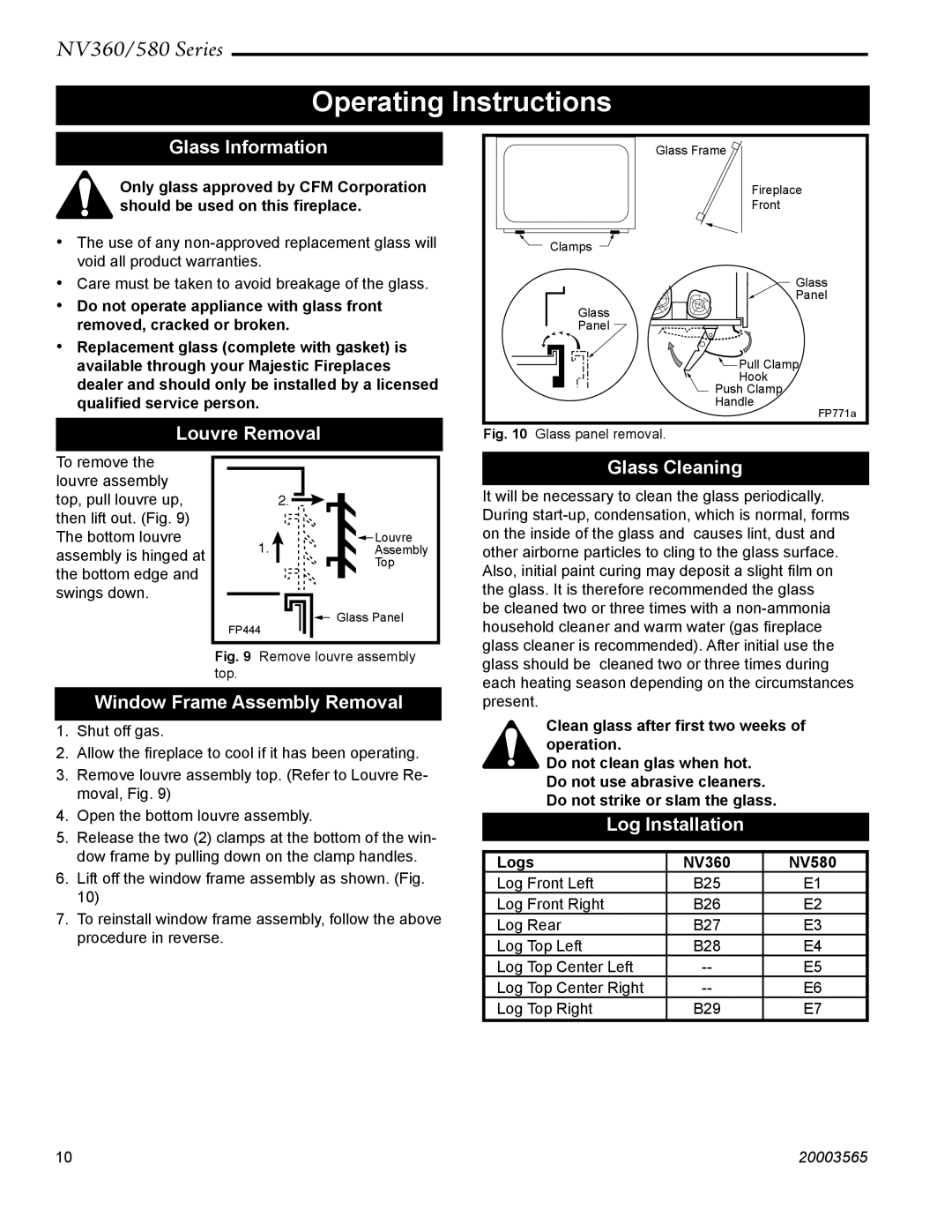 Vermont Casting NV360, NV580 manual Operating Instructions 