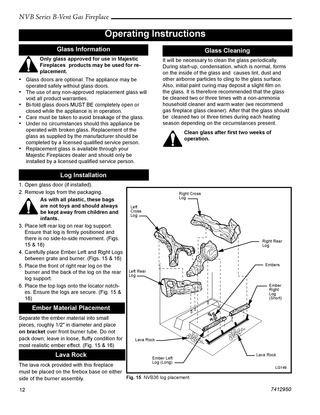 Vermont Casting NVBC42, NVBR36 warranty Operating Instructions 