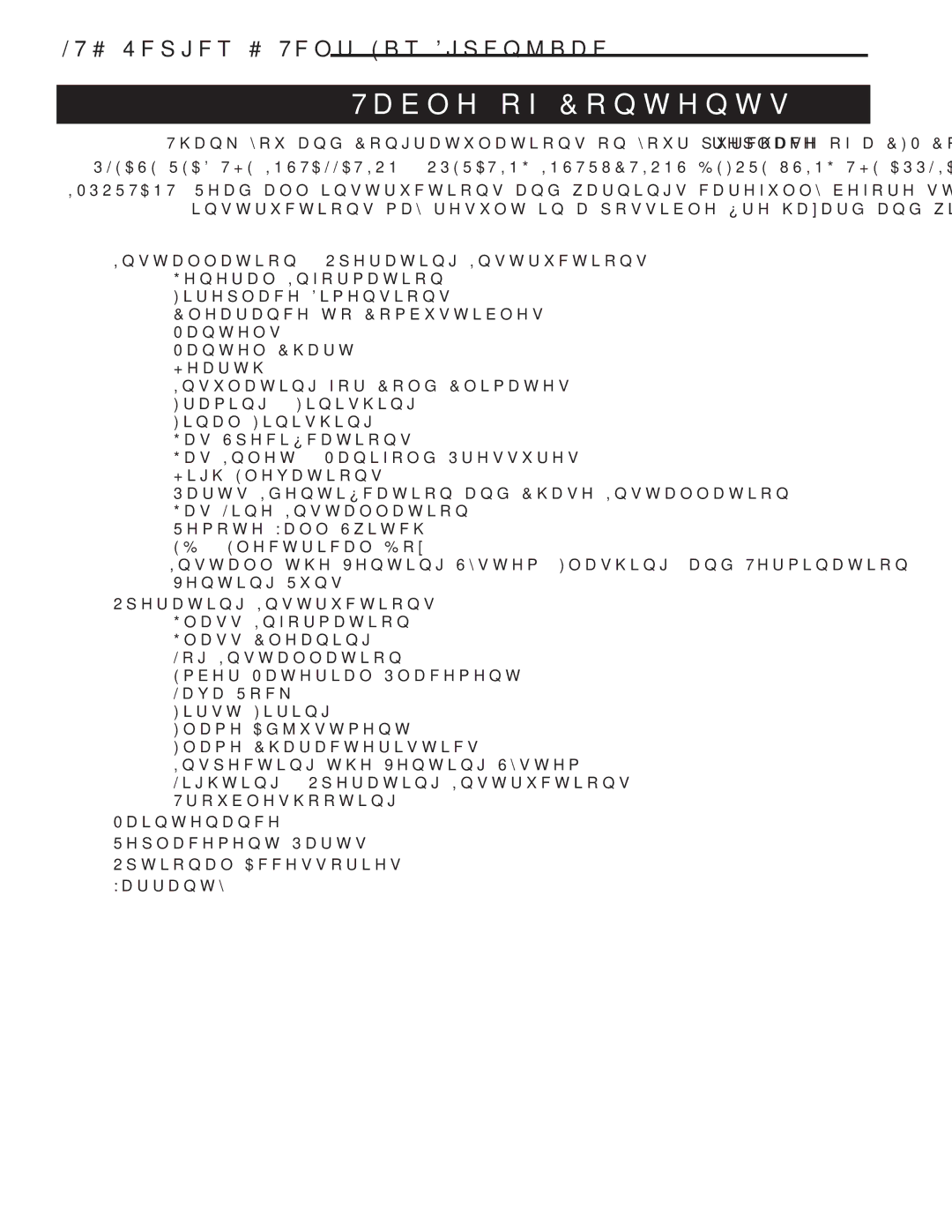 Vermont Casting NVBC42, NVBR36 warranty Table of Contents 