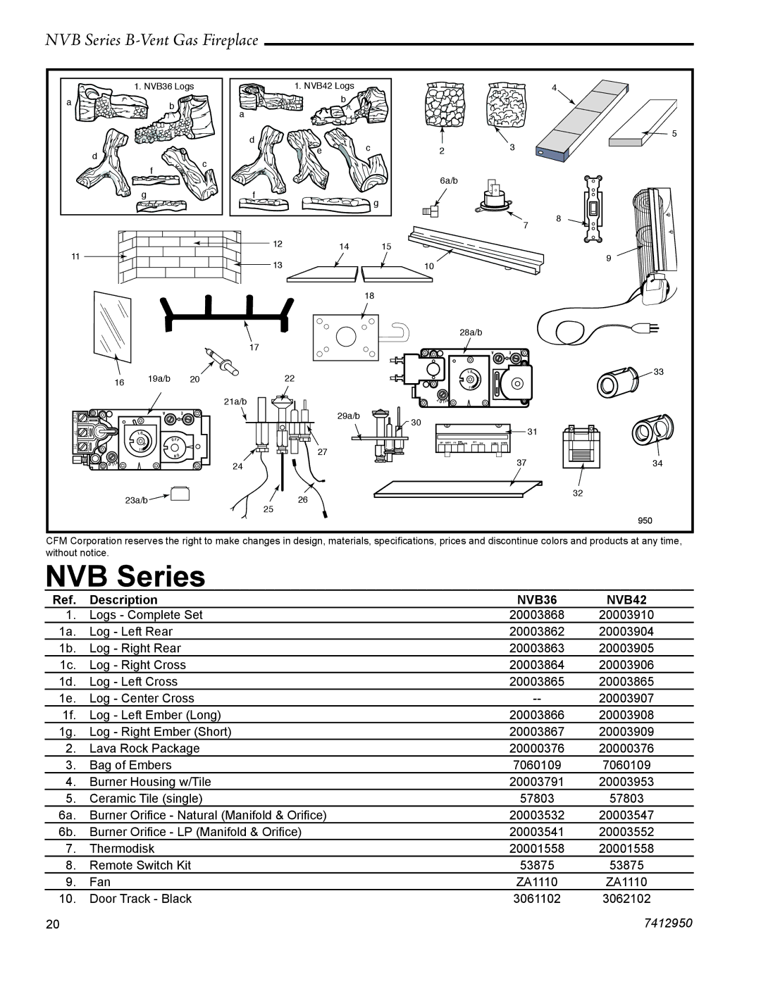 Vermont Casting NVBC42, NVBR36 warranty Description, NVB36 NVB42 