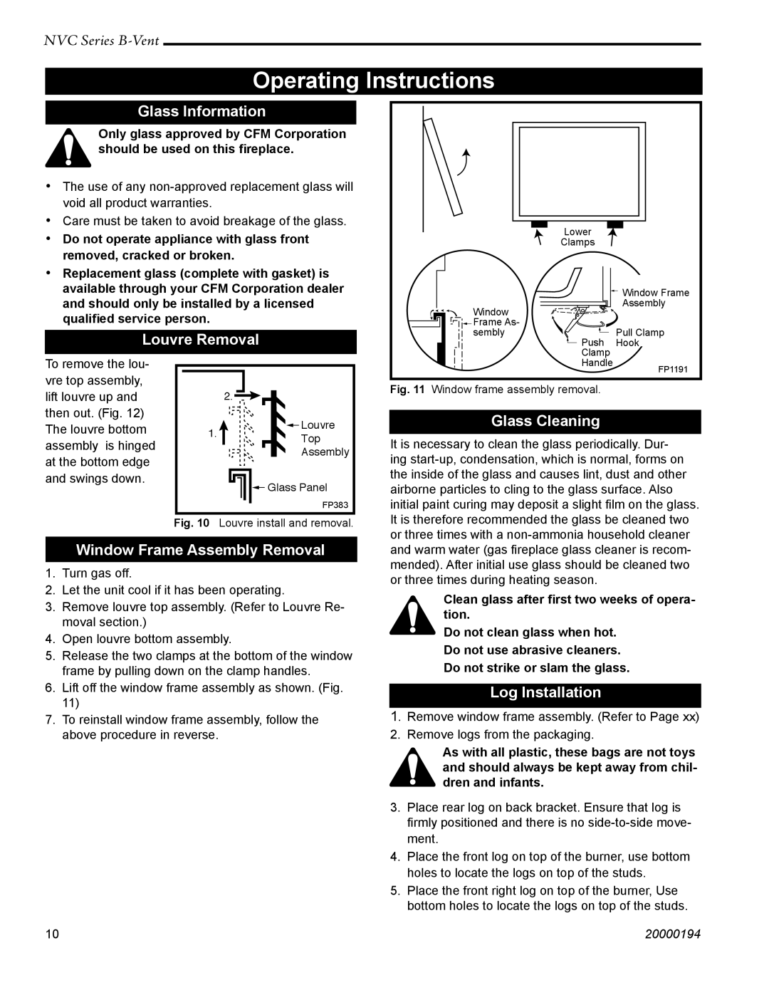 Vermont Casting NVC43, NVC36, NVC39 warranty Operating Instructions 