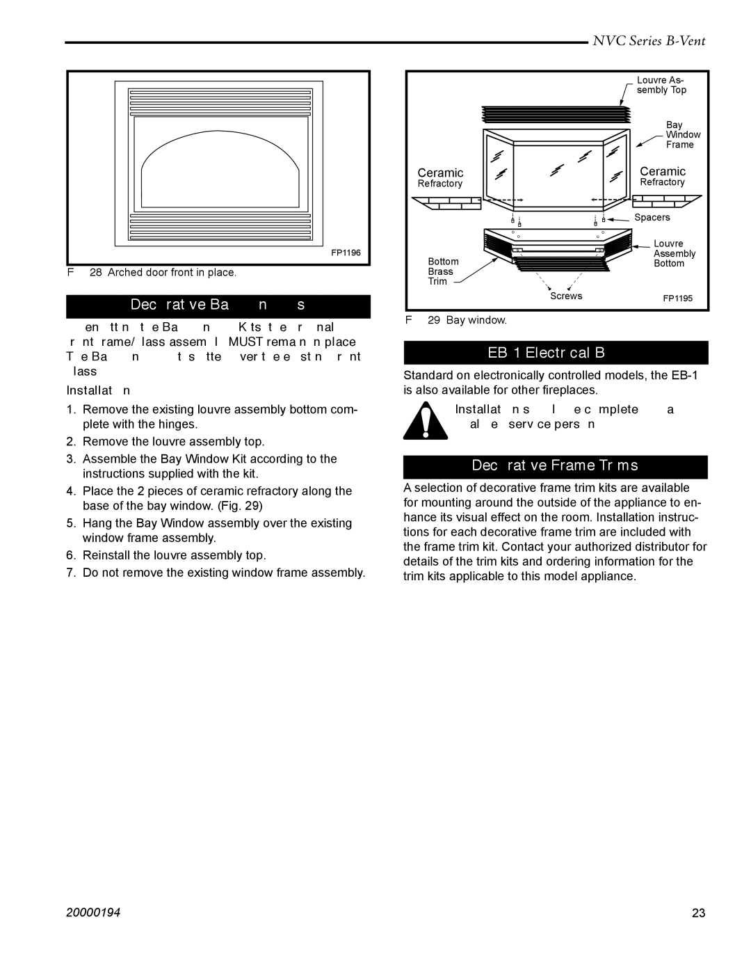 Vermont Casting NVC39, NVC36, NVC43 warranty Decorative Bay Windows, Decorative Frame Trims 