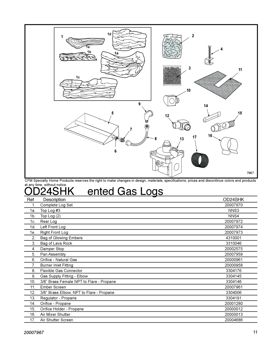 Vermont Casting P, OD24SHKN manual OD24SHK Vented Gas Logs 