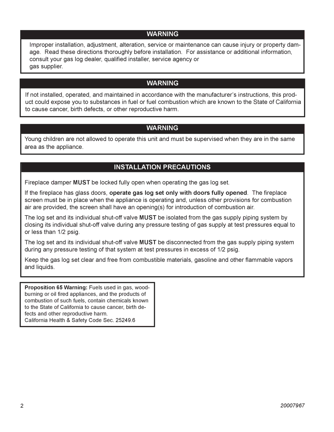 Vermont Casting OD24SHKN manual Installation Precautions 