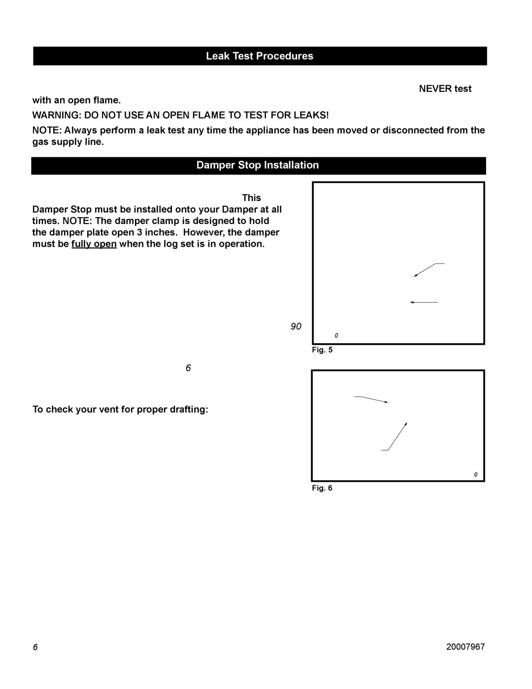 Vermont Casting OD24SHKN manual Leak Test Procedures, Damper Stop Installation 