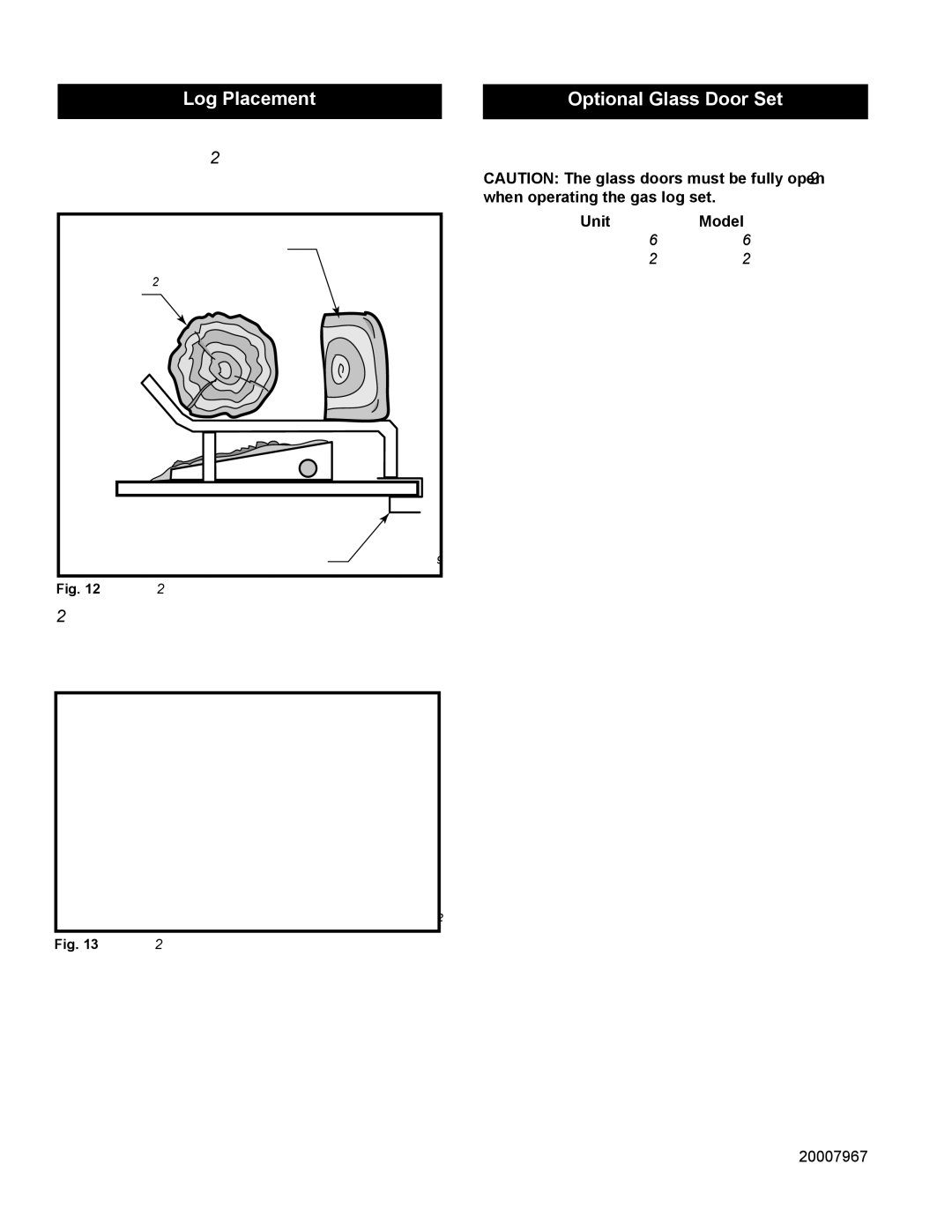 Vermont Casting OD24SHKN manual Log Placement, Optional Glass Door Set 