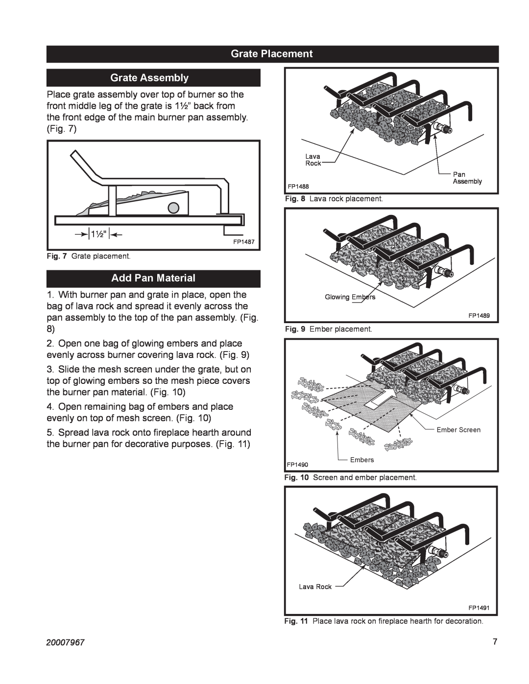 Vermont Casting OD24SHKN manual Grate Placement, Grate Assembly, Add Pan Material, 1¹⁄₂ 