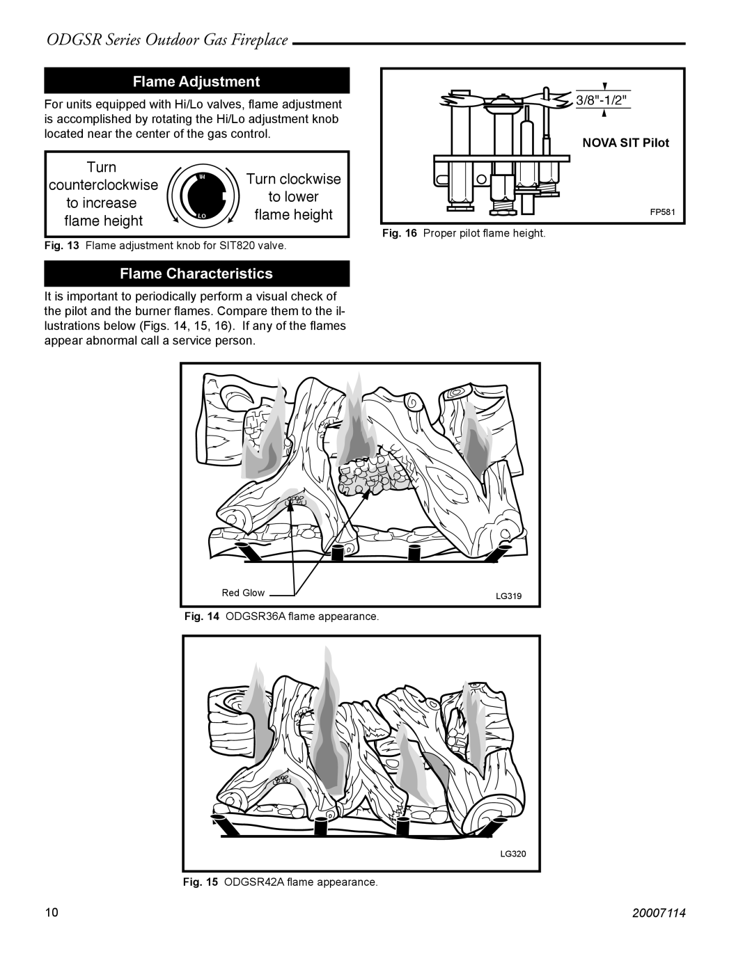 Vermont Casting ODGSR36A, ODGSR42A manual Flame Adjustment, Flame Characteristics, Nova SIT Pilot 