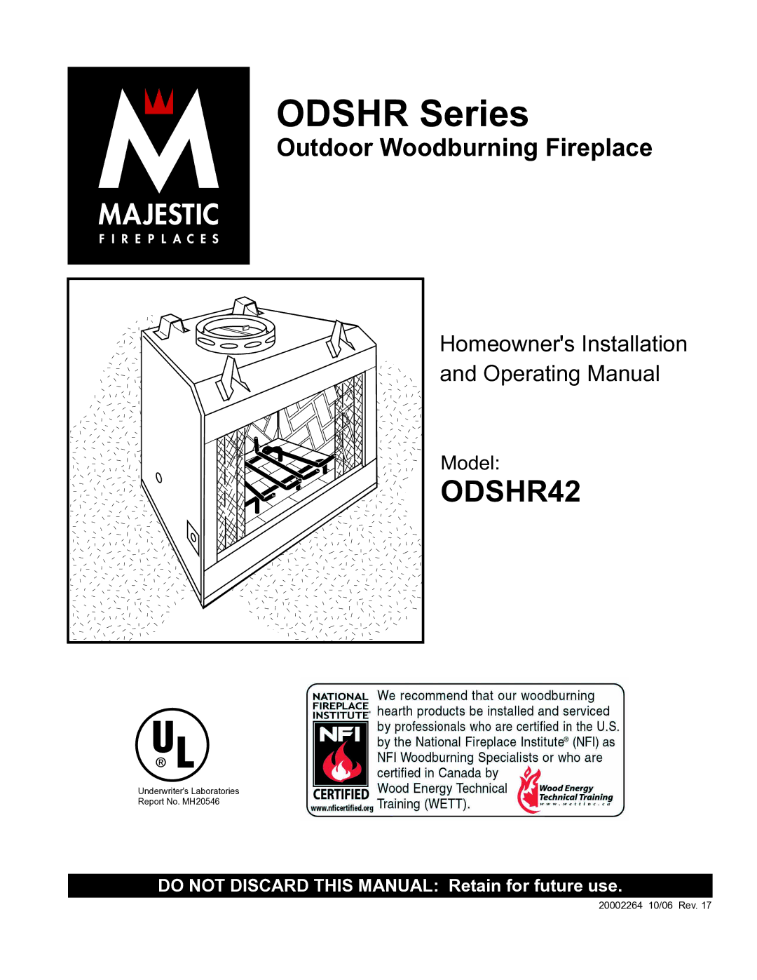 Vermont Casting ODSHR42 manual Odshr Series 