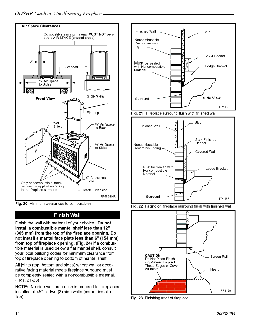 Vermont Casting ODSHR42 manual Finish Wall, Air Space Clearances, Front View Side View 
