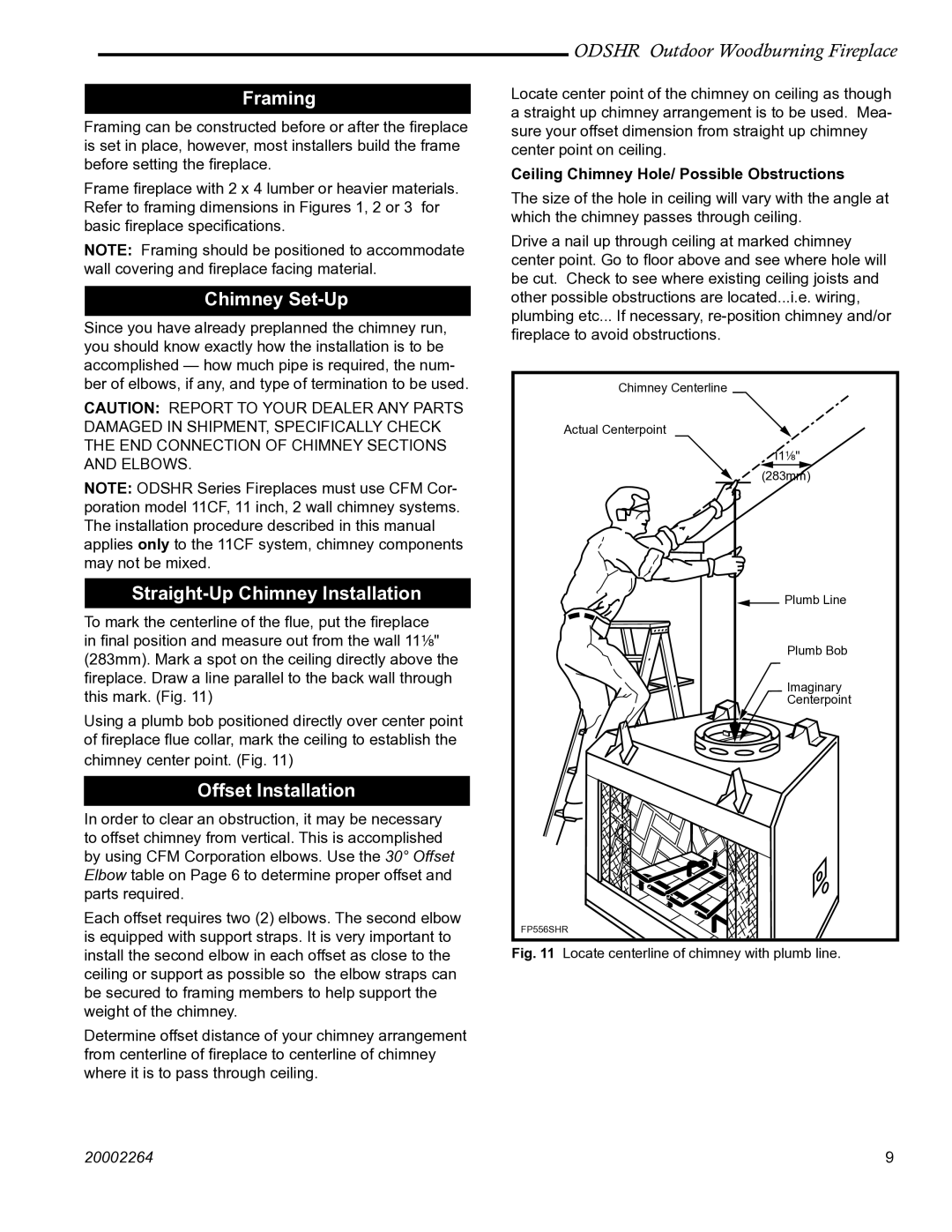 Vermont Casting ODSHR42 manual Framing, Chimney Set-Up, Straight-Up Chimney Installation, Offset Installation 