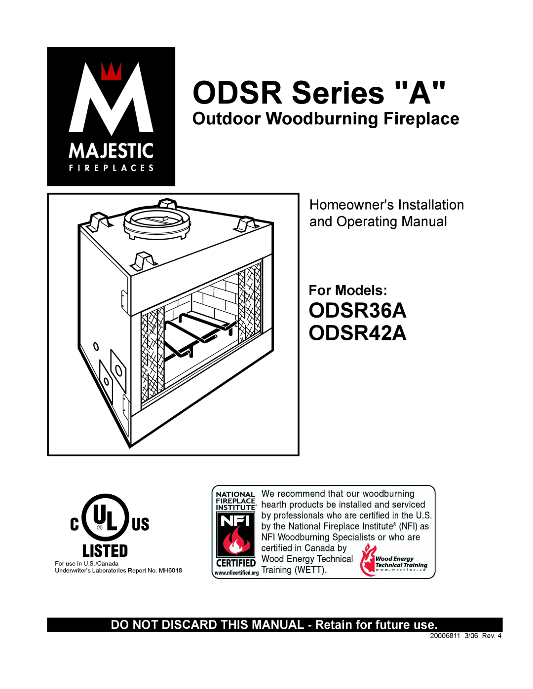 Vermont Casting ODSR36A, ODSR42A manual Odsr Series a 