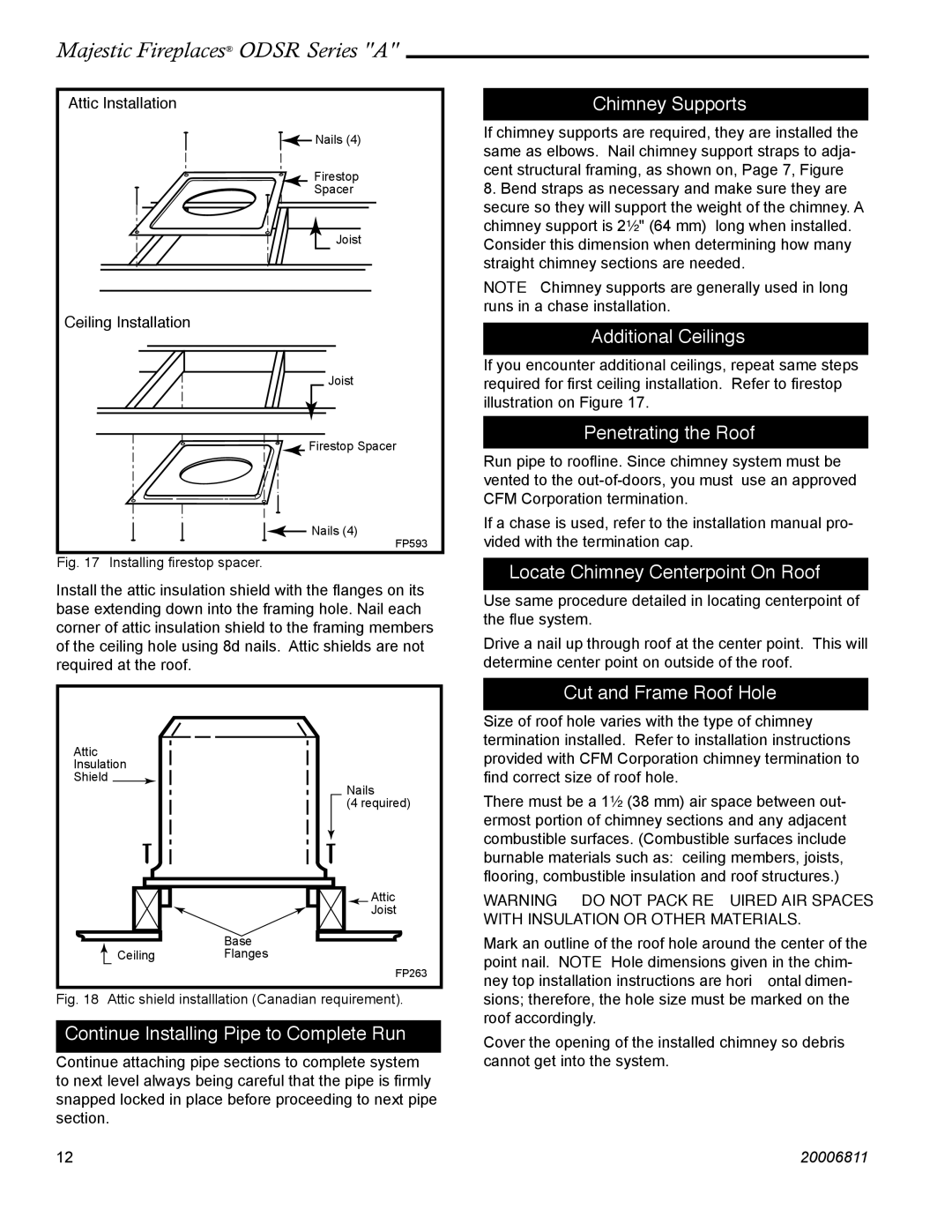 Vermont Casting ODSR42A, ODSR36A manual Additional Ceilings, Penetrating the Roof, Locate Chimney Centerpoint On Roof 