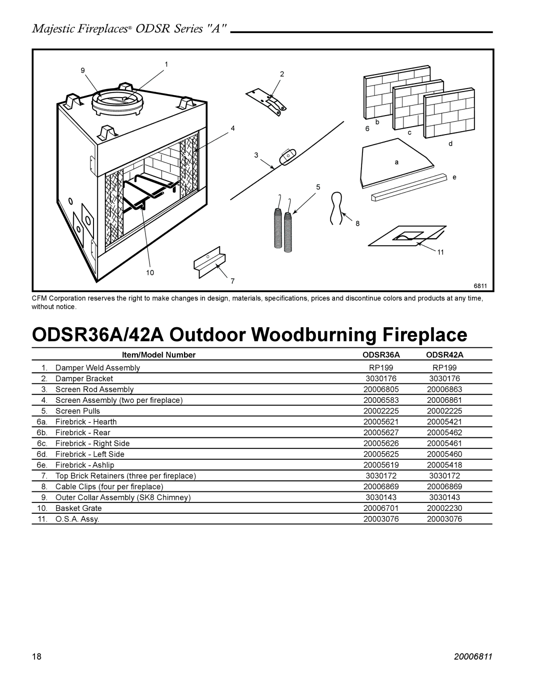 Vermont Casting ODSR42A manual ODSR36A/42A Outdoor Woodburning Fireplace, Item/Model Number 