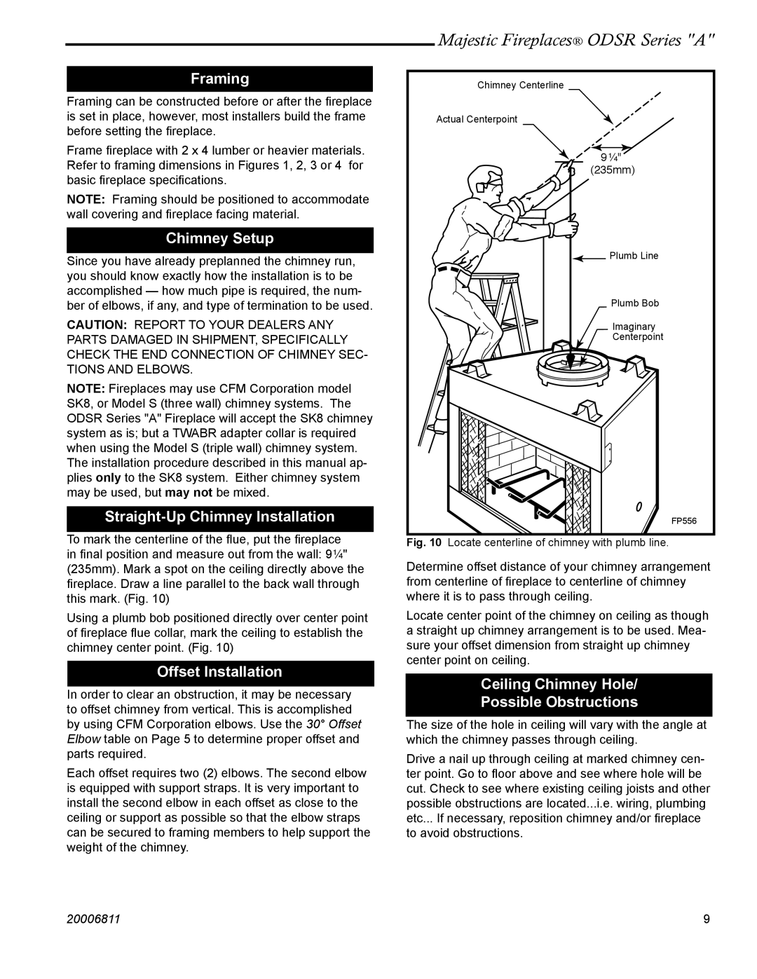 Vermont Casting ODSR36A, ODSR42A manual Framing, Chimney Setup, Straight-Up Chimney Installation, Offset Installation 
