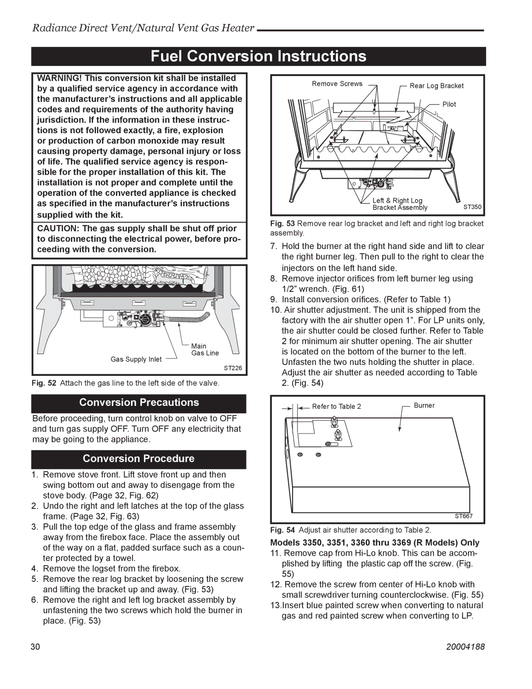 Vermont Casting RDVOD 3399, RDVOD 3354 manual Fuel Conversion Instructions, Conversion Precautions, Conversion Procedure 