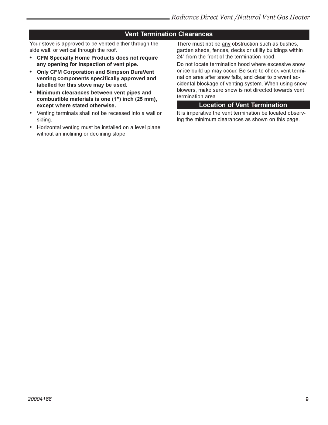 Vermont Casting RDVOD 3369, RDVOD 3399, RDVOD 3354, RDVOD 3360, RDVOD 3350, RDVOD 3390 manual Location of Vent Termination 