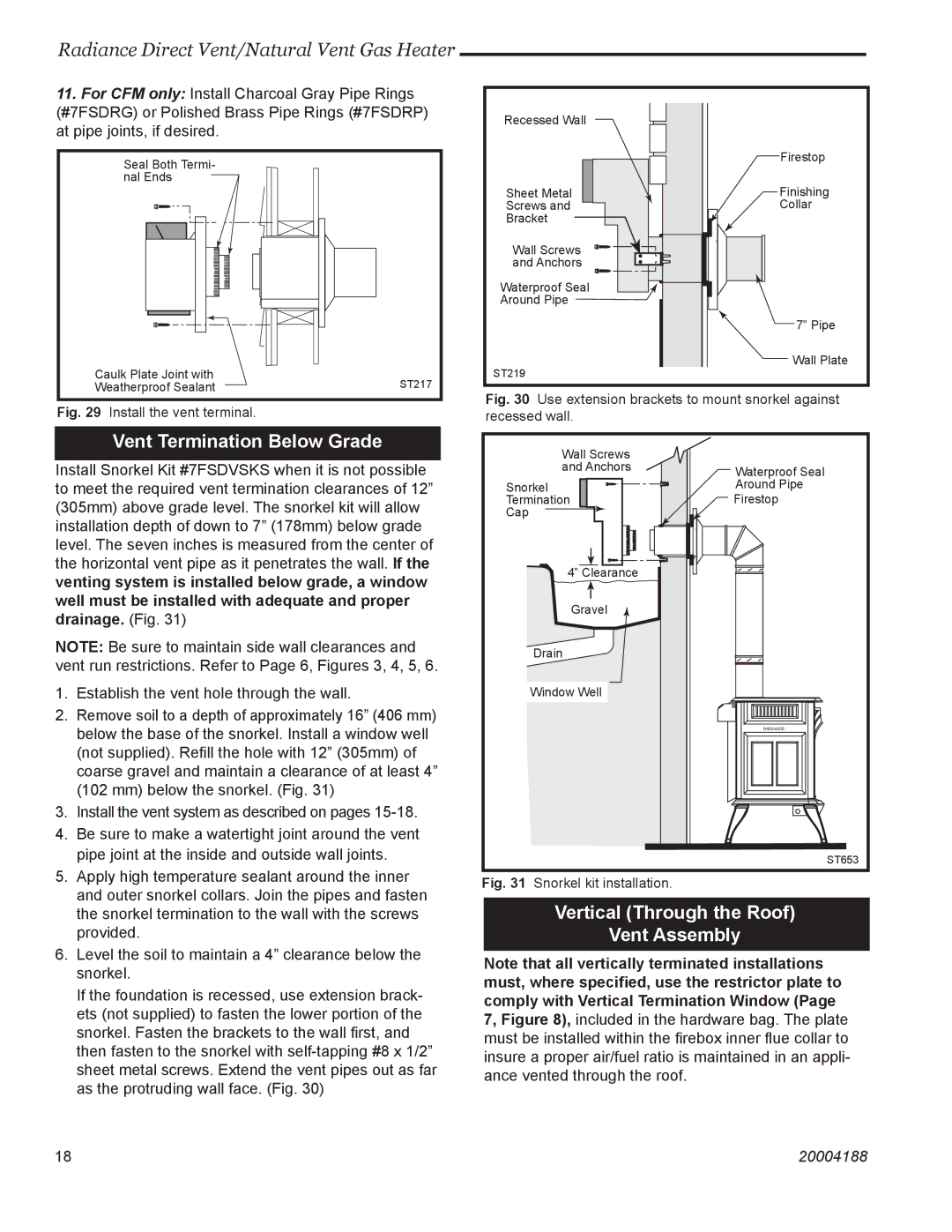 Vermont Casting RDVOD manual Vent Termination Below Grade, Vertical Through the Roof Vent Assembly 