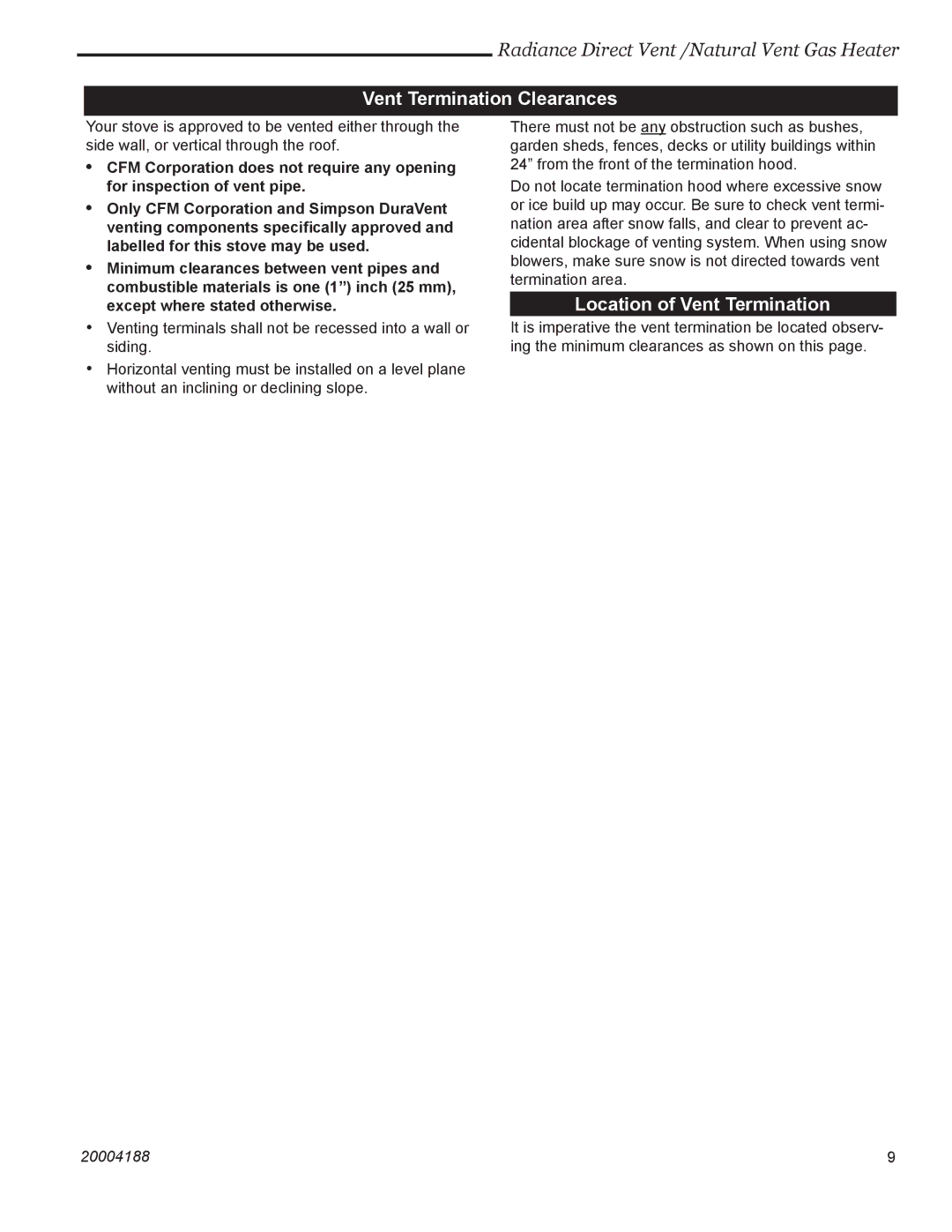 Vermont Casting RDVOD manual Location of Vent Termination 