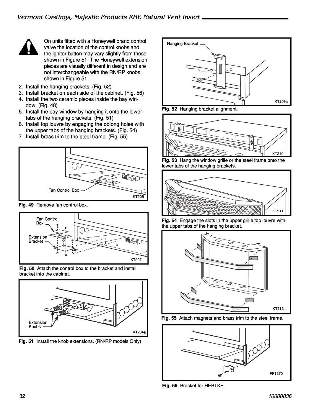 Vermont Casting RHE32, RHE42, RHE25 installation instructions Install the hanging brackets. Fig, 10000836 